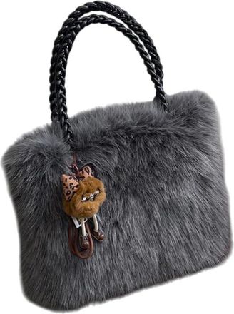 Generic Faux plush bag womens autumn and winter hand-to-shoulder crossbody bag(grey)