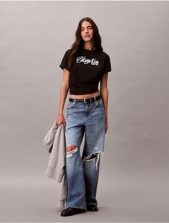 Calvin Klein Jeans Calvin Klein Womens Raised Logo Graphic Boxy T-Shirt - Black - XL