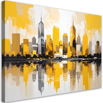 Feeby Cuadro Sobre Lienzo, Edificios Urbanos Modernos Amarillos, 120x80