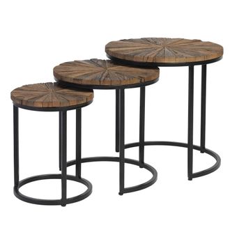 Koketto Home Set mesas centro con tablero de madera y patas de metal negro