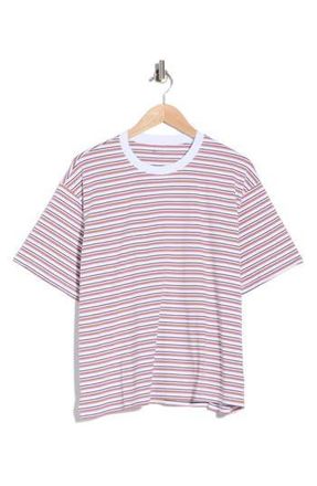 AG - Adriano Goldschmied Karter Ex-Boyfriend Stripe Cotton T-Shirt in True White/Industrial Mauve at Nordstrom Rack, Size X-Large
