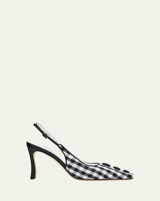 Manolo Blahnik 90mm Alexa Gingham Slingback Pumps
