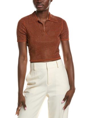 Sandro Rhinestone Crop Polo Shirt