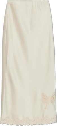 LoveShackFancy Avelaine Satin Rok - Dames - Midirokken - Beige - S - Polyester - Rokken