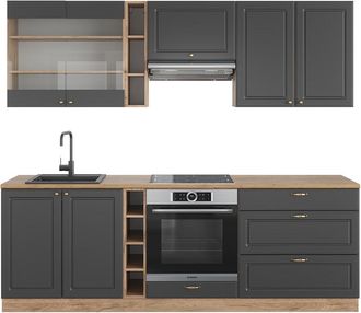 Vicco Mueble De Cocina Fame-line, Antracita Casa De Campo/roble Kraft Dorado, 235 Cm Sin Encimera