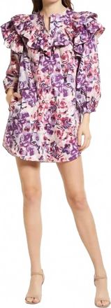 Something Navy Floral Ruffle Button Up Dress In Purple Combo
