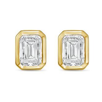 Diana M. Jewels 14Kt Yellow Gold 8.00 cts Lab Grown Emerald Diamond Bezel Studs