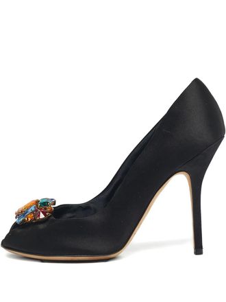 Dolce & Gabbana embellished open-toe pumps - women - Satin/Calf Leather/Satin - 40 - Black