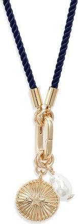 Nordstrom Faux Pearl Charm Cord Necklace in Navy- White- Gold at Nordstrom