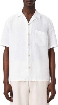 AllSaints Tri Embroidered Linen Camp Shirt in Ecru at Nordstrom, Size Xx-Large