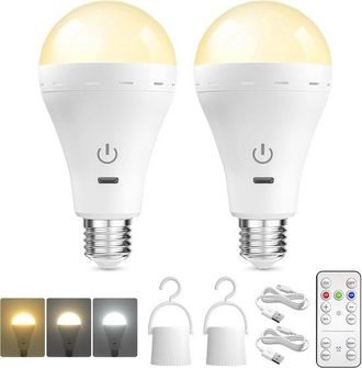 OEM Bombilla Led Recargable E27, Bombillas Led, Luces Led, Con Control Remoto/recargable/funci&oacute;n De Temporizador/regulable, 2 Unidades