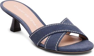 Stuart Weitzman Minimalist Kitten Heel Slide Sandal in Stormy Blue/black at Nordstrom, Size 5.5