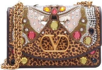 Valentino Garavani DeVain Embellished Genuine Calf Hair Shoulder Bag in Brown Multi at Nordstrom