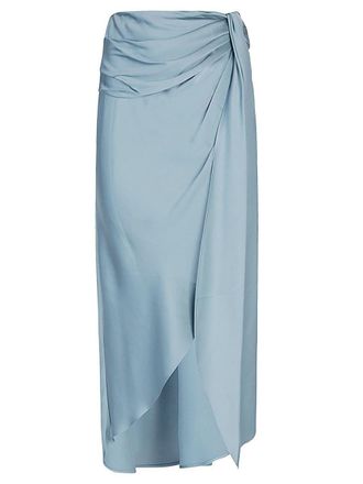 SIMKHAI Elisabetta Draped Satin Midi Skirt