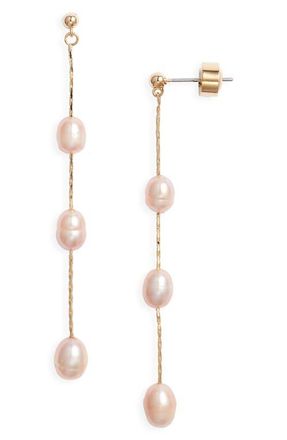 Nordstrom Demi Fine Freshwater Pearl Linear Drop Earrings in Blush- 14K Gold Plated at Nordstrom