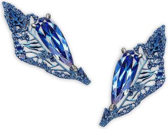 Anabela Chan 14K white gold and rhodium vermeil Midnight Halia sapphire earrings - Silver