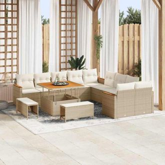 vidaXL Conjunto De Sof&aacute; De Jard&iacute;n Con Coj&iacute;n 13 Pcs Beige Polirat&aacute;n Vidaxl