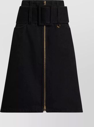 Patou cotton zipped belted midi a-line skirt