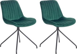 Beliani Conjunto De 2 Sillas De Terciopelo Verde Esmeralda Negro Acolchado Sin Reposabrazos Navasota
