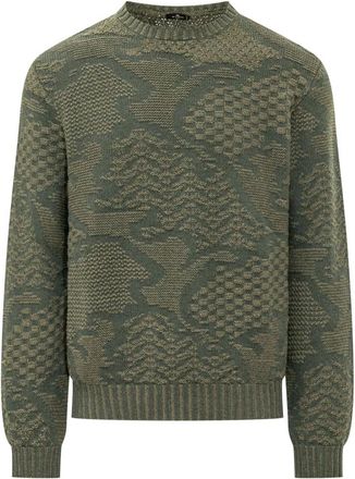 Etro Jacquard Ronde Hals Trui - Heren - Ronde hals truien - Groen - S - Wol - Truien & Vesten