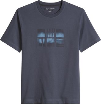 Marc O'Polo T-Shirt MARC OPOLO, Herren, Gr. XXL, faded blau, Jersey, Obermaterial: 100% Baumwolle, Shirts T-Shirt, mit mittigem Print vorne