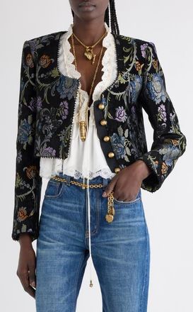 Chloé Floral Tapestry Jacquard Crop Jacket in Multicolor Black at Nordstrom, Size 4 Us