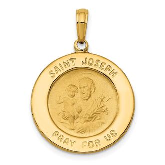 Diamond2Deal 14k Yellow Gold and Satin Solid Saint Joseph Medal Round Pendant