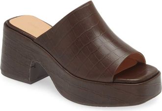 Chocolat Blu Womens Helia Peep Toe Platform Slide In Brown Embossed Croco