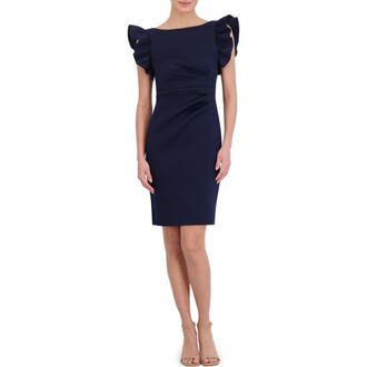 Eliza J Ruffle Sleeve Scuba Crepe Cocktail Sheath Dress in Navy at Nordstrom Rack, Size 18 (Similar To 14W)