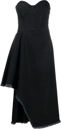 Alexander McQueen asymmetric denim dress - women - Cotton/Cotton/Polyester - 42 - Black