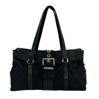 Prada Black Nylon Leather Shoulder Bag Tote Bag (Pre-Owned)