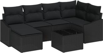 vidaXL Garden Sofa Set 7 pcs Black Poly rattan Vidaxl