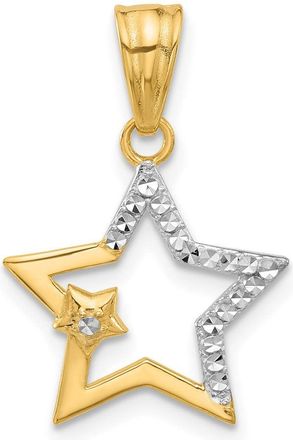 Diamond2Deal 14k Yellow Gold and White Rhodium Diamond-cut Stars Pendant