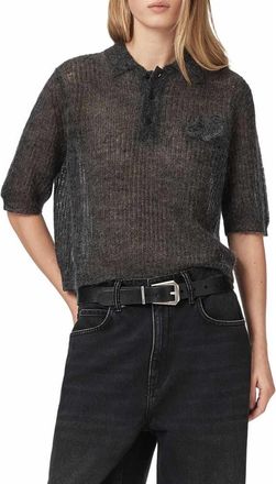 AllSaints Anabel Mohair & Merino Wool Blend Polo Tee in Graphite Grey at Nordstrom, Size X-Small