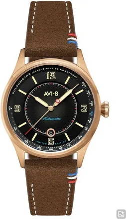AVI-8 Flyboy Lafayette Automatic 110th Anniversary Limited Edition Leather Strap Watch, 42mm in Black at Nordstrom