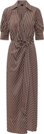 Pinko Brown Stripes Shirt Collar Maxi Dress