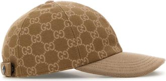 Gucci Mens Cap Gg Embroidered Wool Baseball Beige