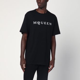 Alexander McQueen T-shirt nera in jersey di cotone
