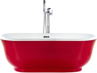 Beliani Beliani - Ba&ntilde;era Independiente De Acr&iacute;lico Rojo 170 X 77 Cm Ovalado Bordes Redondeados Moderno Tesoro