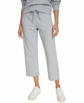 Calvin Klein Womens Cropped Drawstring-Waist Pants In Pearl Grey Heather