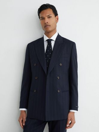 Reiss Navy Wool Pinstripe Double-breasted Suit Blazer Tailored-fit, 40