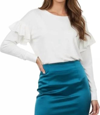 Current Elliott Ruffle Shoulder Long Sleeve Sweatshirt In Star White