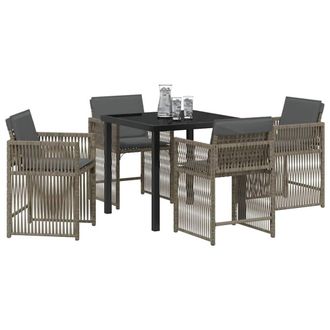 Berkfield Home Stylish 5 Piece Garden Dining Set with Cushions Grey Poly Rattan