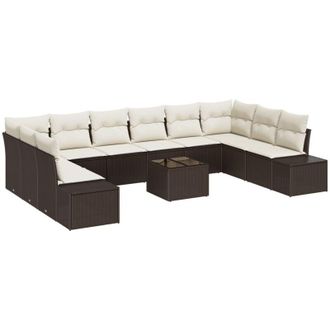 vidaXL Vidaxl - Conjunto De Sof&aacute; De Jard&iacute;n Con Coj&iacute;n 11 Pcs Marr&oacute;n Y Crema
