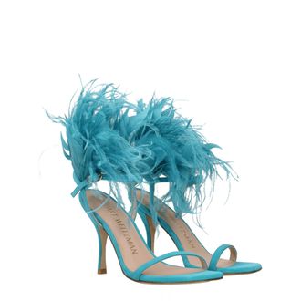 Stuart Weitzman Womens Feather-Embellished Suede Heel Blue Upper Leather