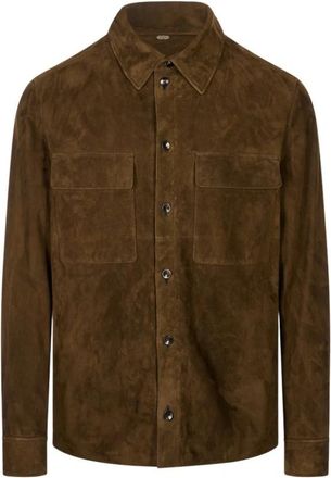 Agnona Overshirt Suede - Heren - Leren en Su&egrave;de Jassen - Bruin - L - Leer - Jassen