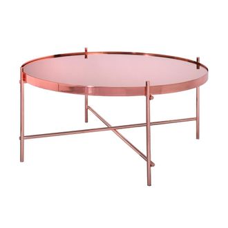 WOMO-DESIGN Mesa auxiliar lateral tucson &oslash;75x35cm redonda cristal y metal cobre
