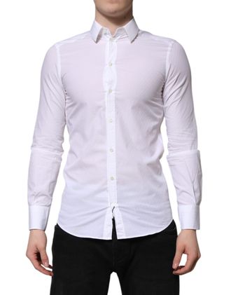 Dolce & Gabbana White Cotton MARTINI Long Sleeve Dress Mens Shirt