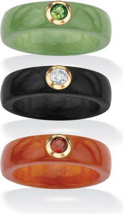 Palm Beach Jewelry Genuine Jade and Peridot, Garnet and White Topaz Ring 3-Piece Set in 10k Gold