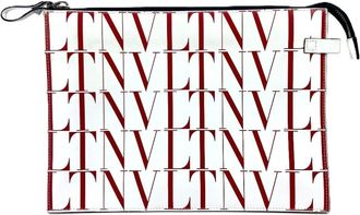 Valentino Garavani Red Color White Leather Pouch (Pre-Owned)